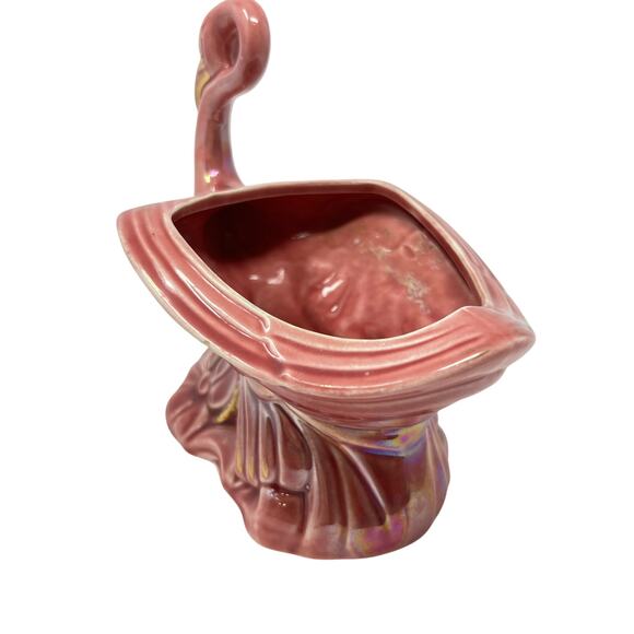 Vintage Mid Century Pink Luster Ceramic Flamingo Planter Pot Jardeniere McCoy ? - Picture 5 of 11